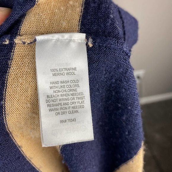 Willi Smith Merino Wool Navy Tan Striped Sweater Size Small - Picture 8 of 9